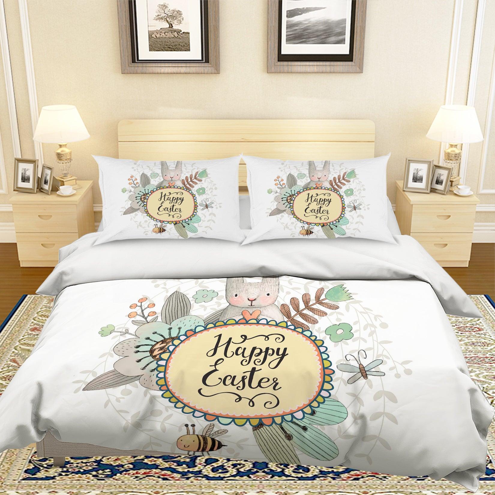 3D Cartoon Rabbit Flower Quilt Cover Set Bedding Set Pillowcases 32- Jess Art Decoration