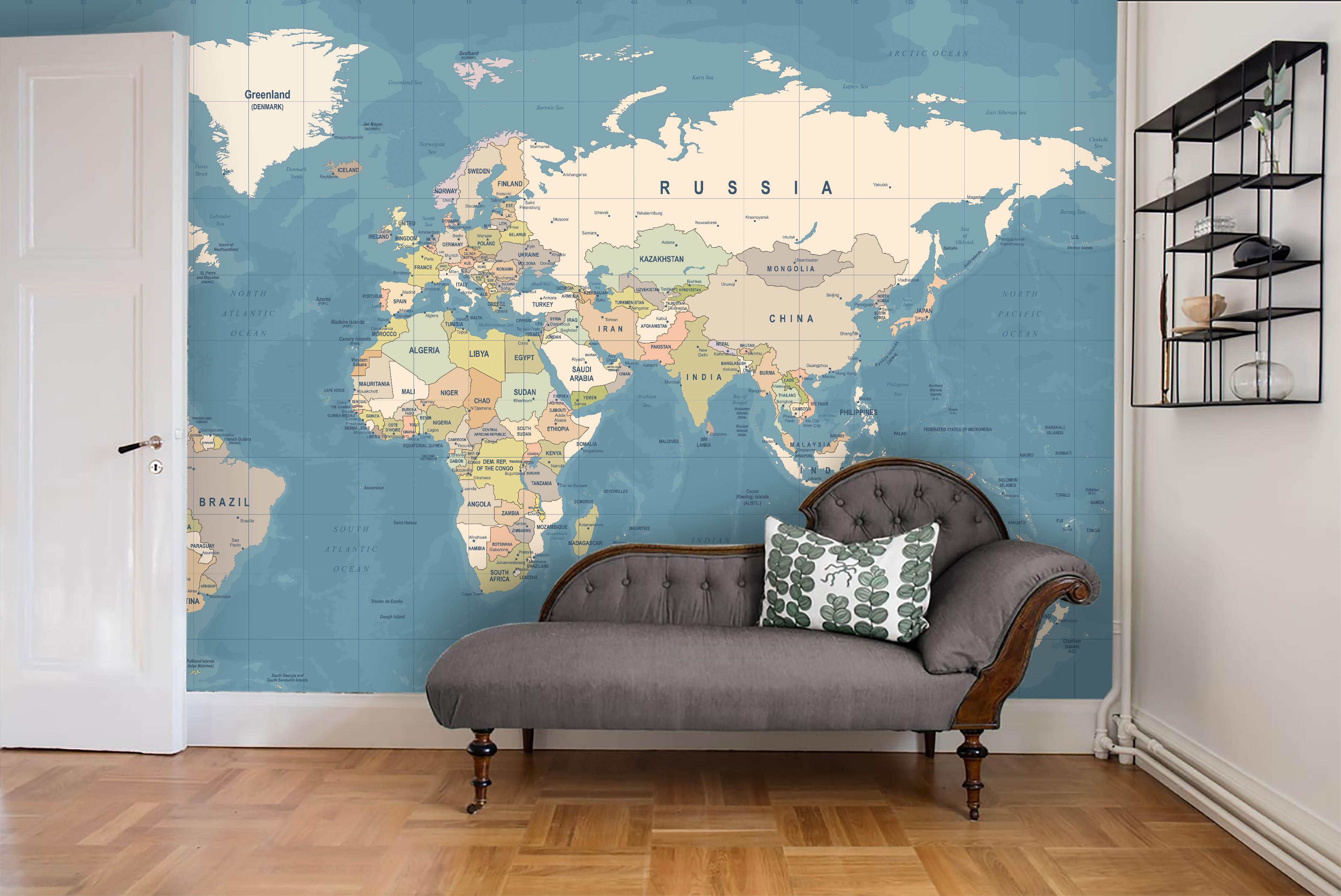 3D Blue World Map Wall Mural Wallpaper LQH 49- Jess Art Decoration