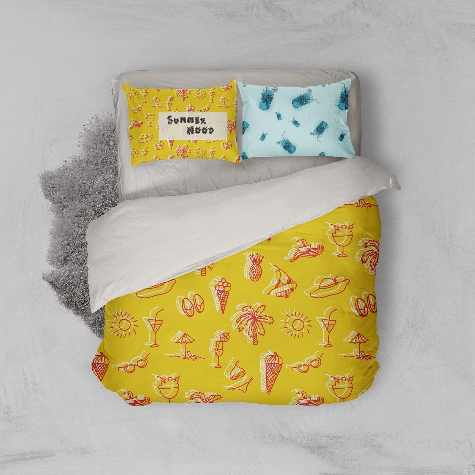 3D Yellow Ice Cream Drink Coconut Tree Beach Quilt Cover Set Bedding Set Pillowcases 43- Jess Art Decoration