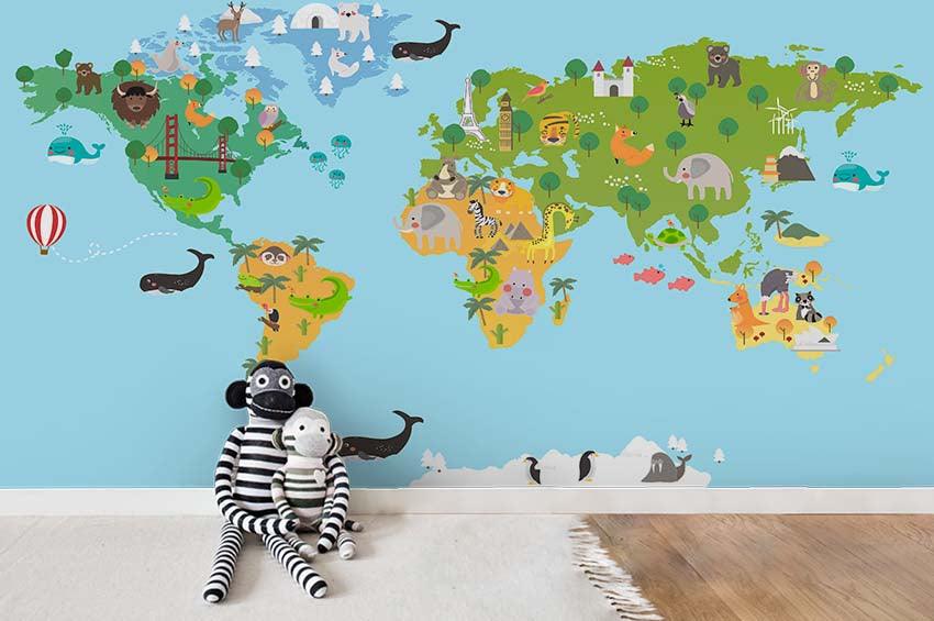 3D Color Cartoon World Map Wall Mural Wallpaper 91- Jess Art Decoration