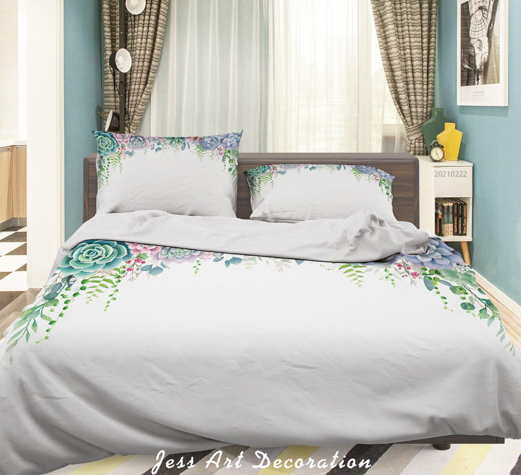 3D Watercolor Succulent Plant Quilt Cover Set Bedding Set Duvet Cover Pillowcases 128- Jess Art Decoration