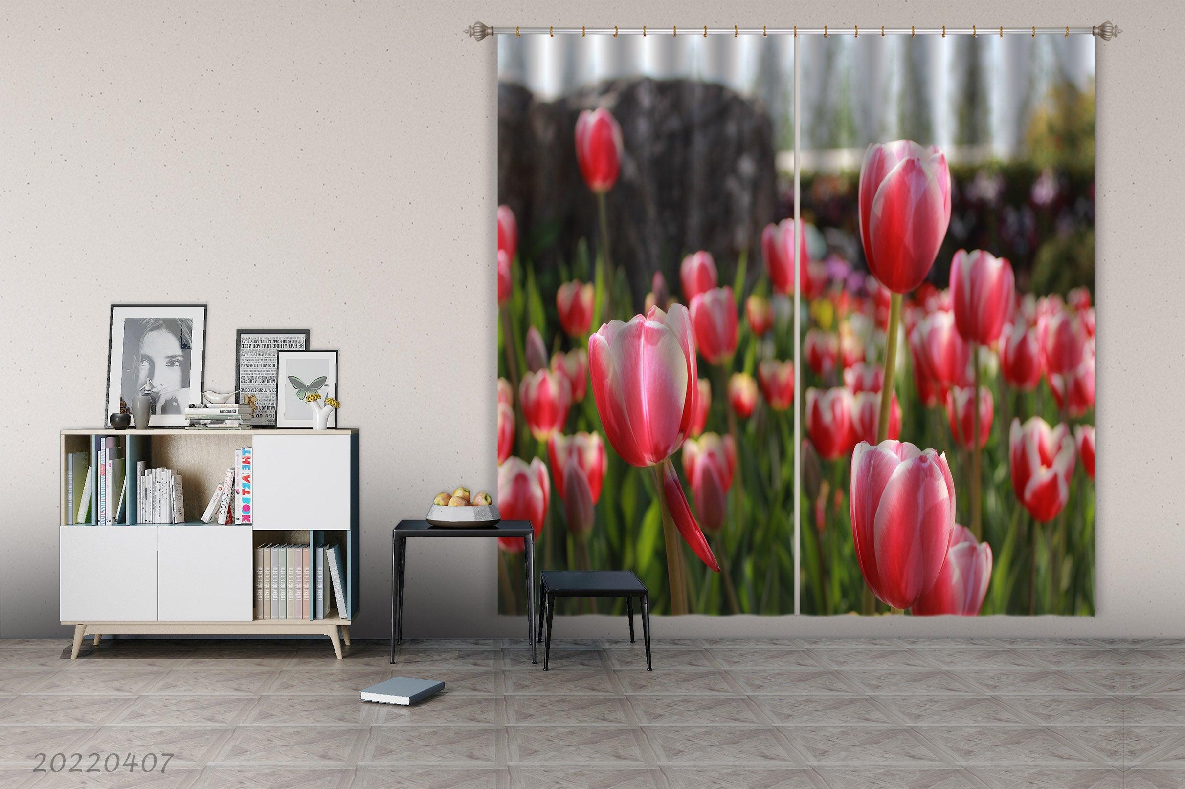 3D Landscape Nature Plant Red Tulip Curtains and Drapes GD 3530- Jess Art Decoration