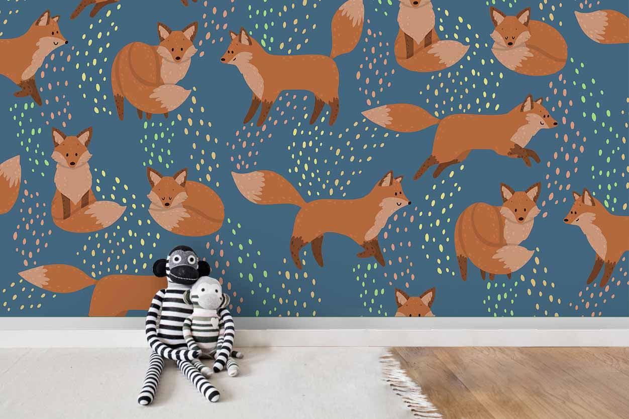 3D Cartoon Orange Foxes Wall Mural Wallpaper 35- Jess Art Decoration
