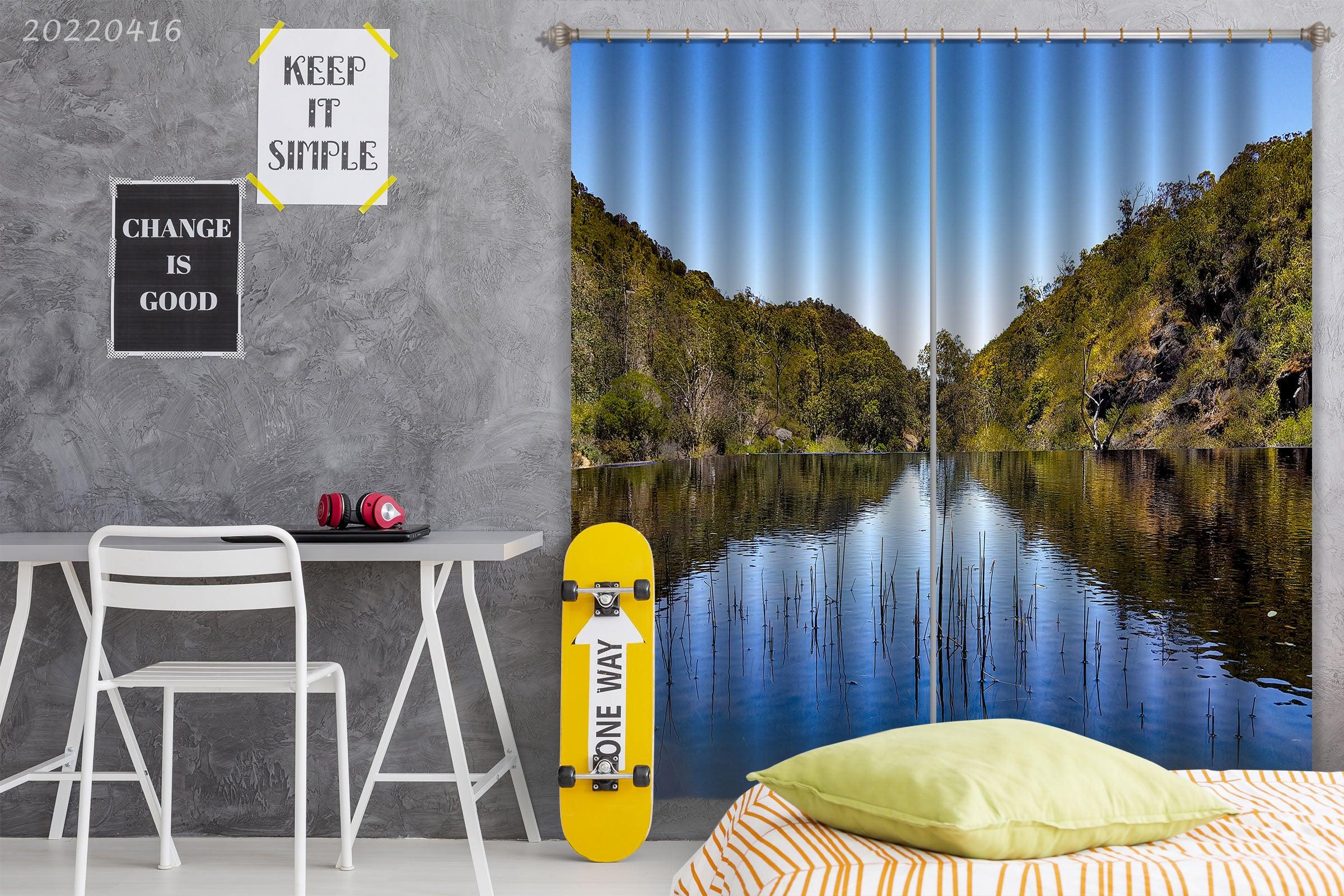 3D Landscape River Hill Rock Green Tree Curtains and Drapes GD 4580- Jess Art Decoration