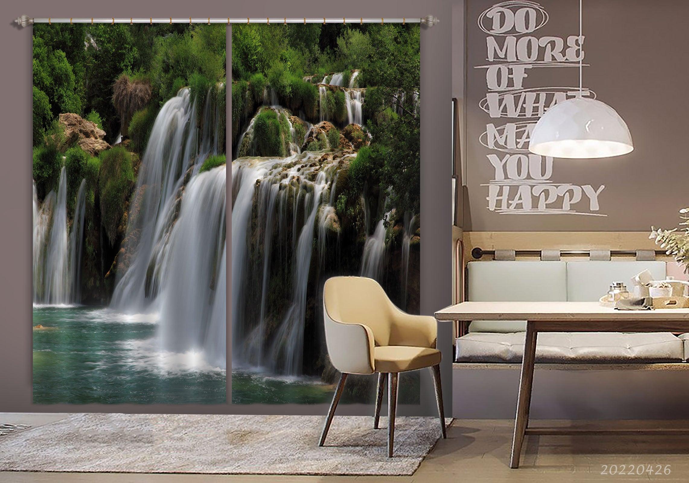 3D Landscape Mountain Waterfall Green Tree River Curtains and Drapes GD 4838- Jess Art Decoration