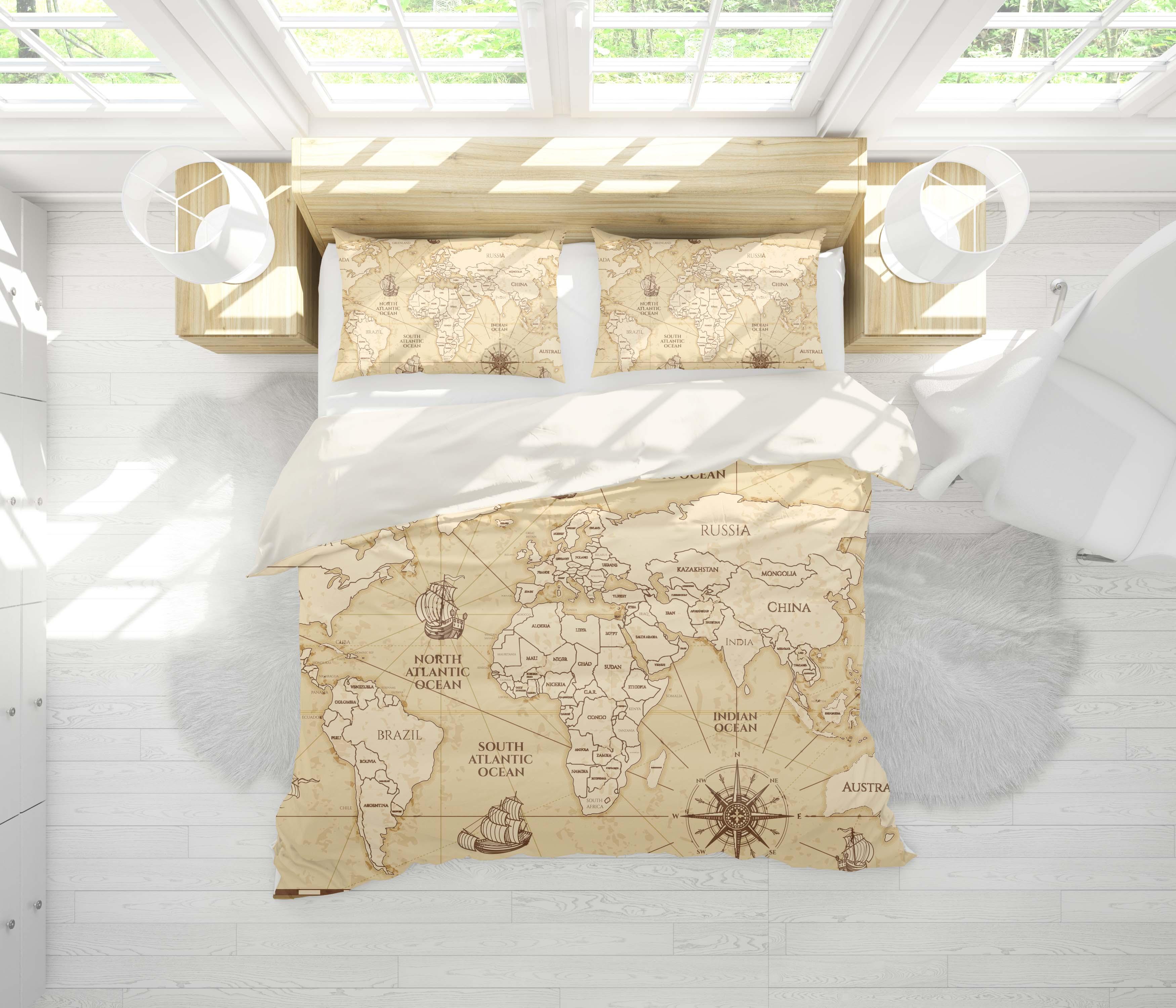 3D Yellow World Map Quilt Cover Set Bedding Set Pillowcases 82- Jess Art Decoration