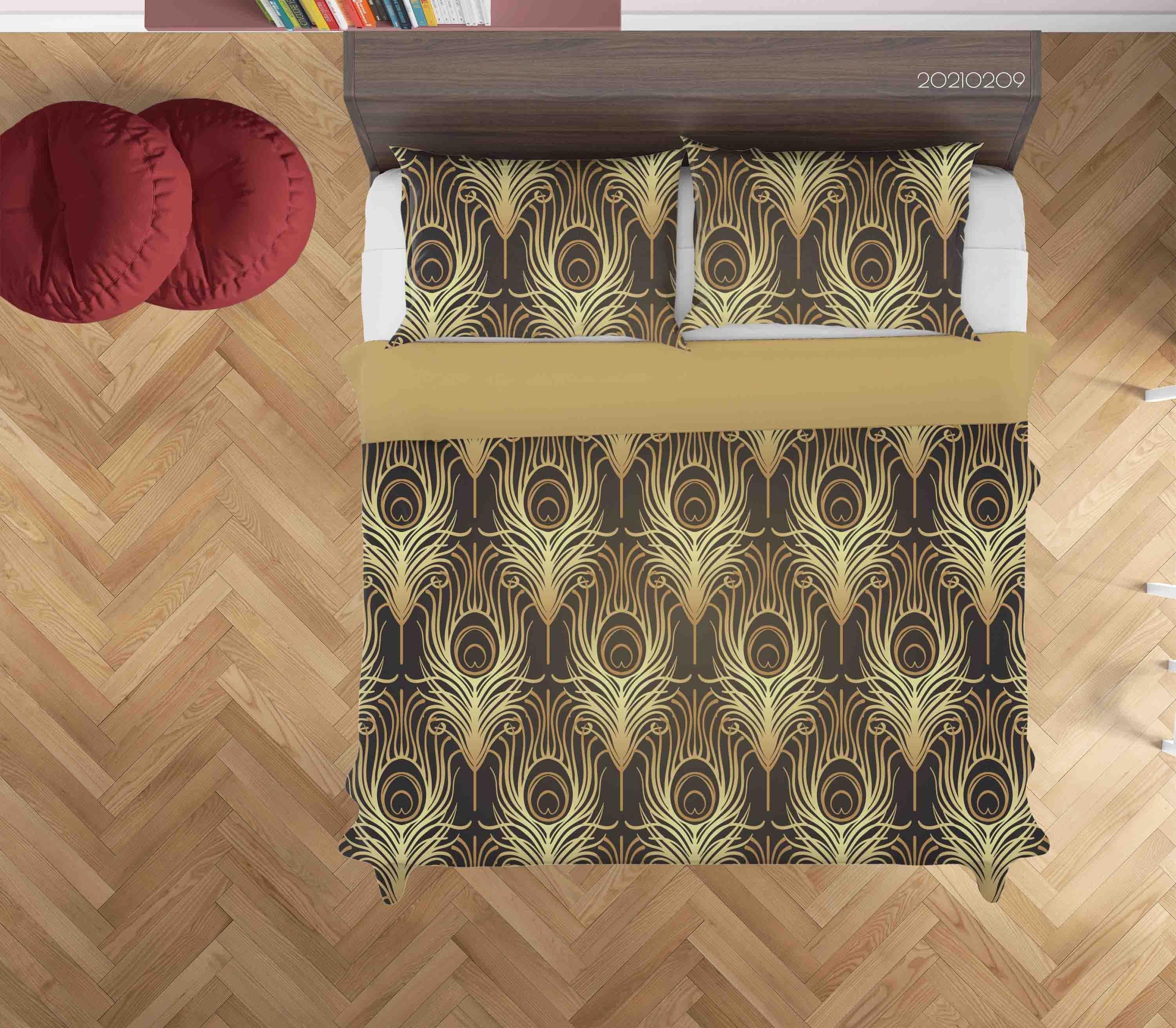 3D Hand Drawn Golden Feather Quilt Cover Set Bedding Set Duvet Cover Pillowcases 290- Jess Art Decoration