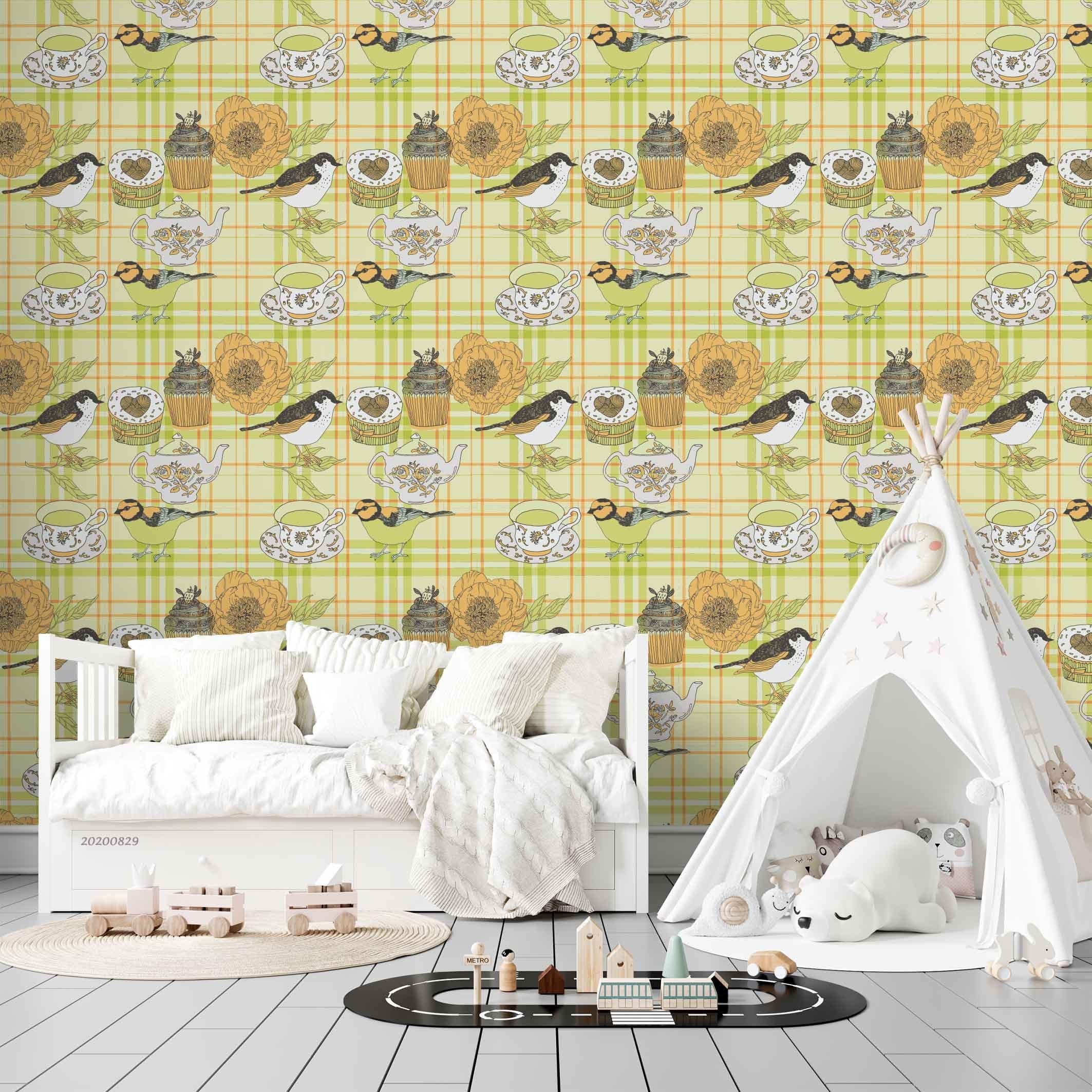 3D  Bird Floral Teapot Wall Mural Wallpaper LXL 1544- Jess Art Decoration