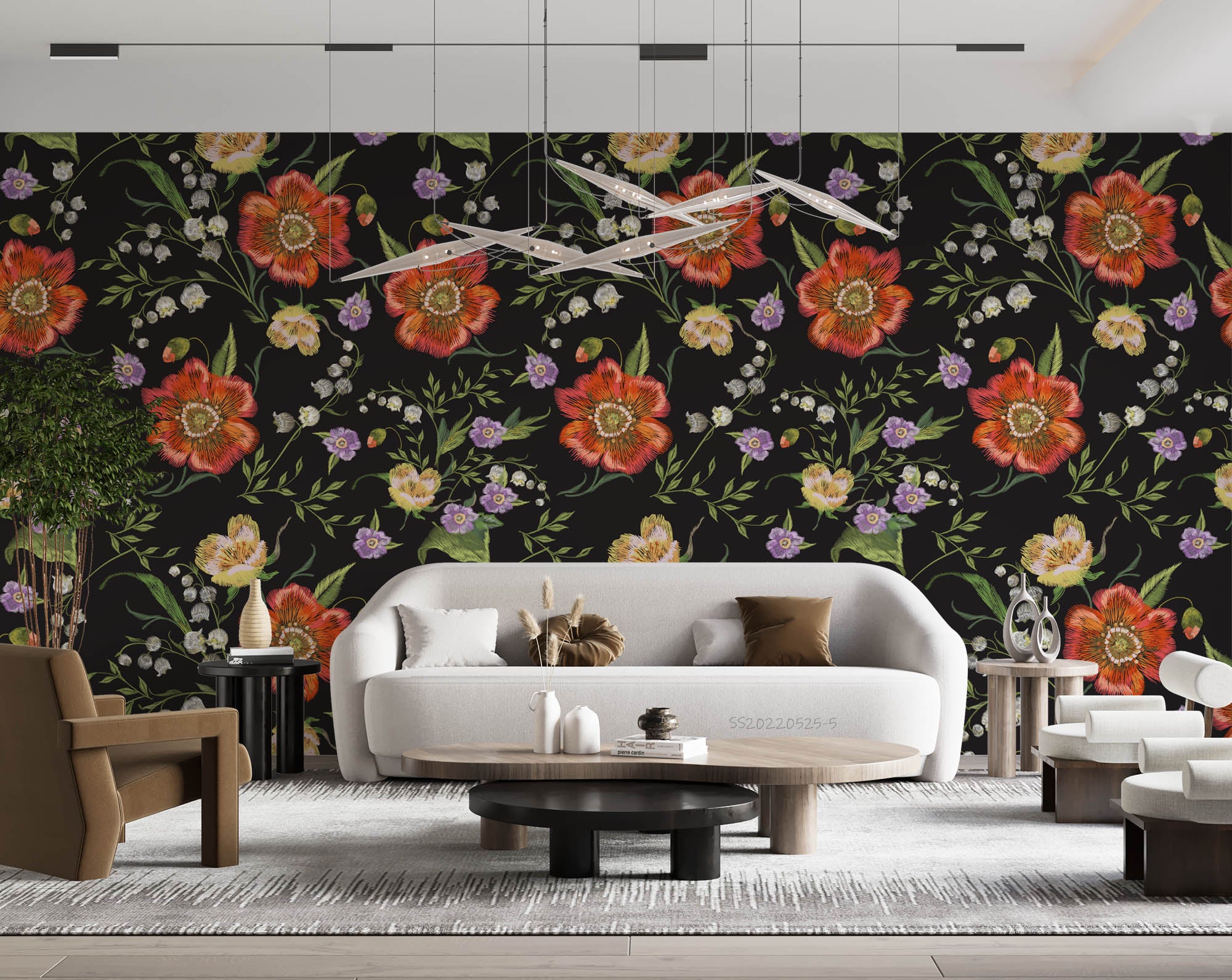 3D Vintage Colorful Floral Black Background Wall Mural Wallpaper GD 978- Jess Art Decoration