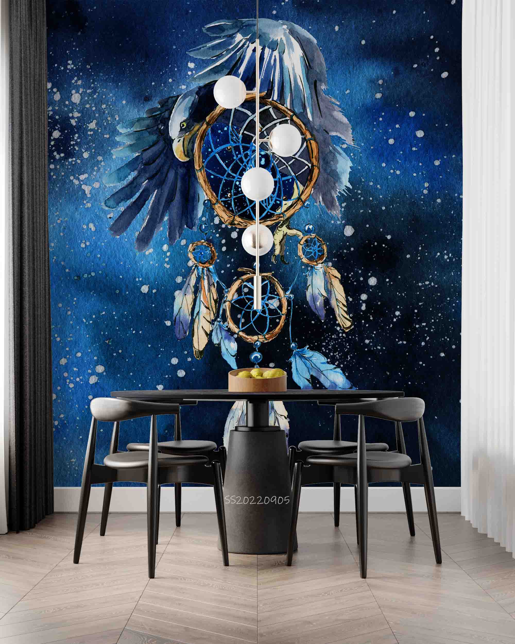 3D Watercolor Dreamcatcher Eagle Blue Wall Mural Wallpaper GD 2578- Jess Art Decoration