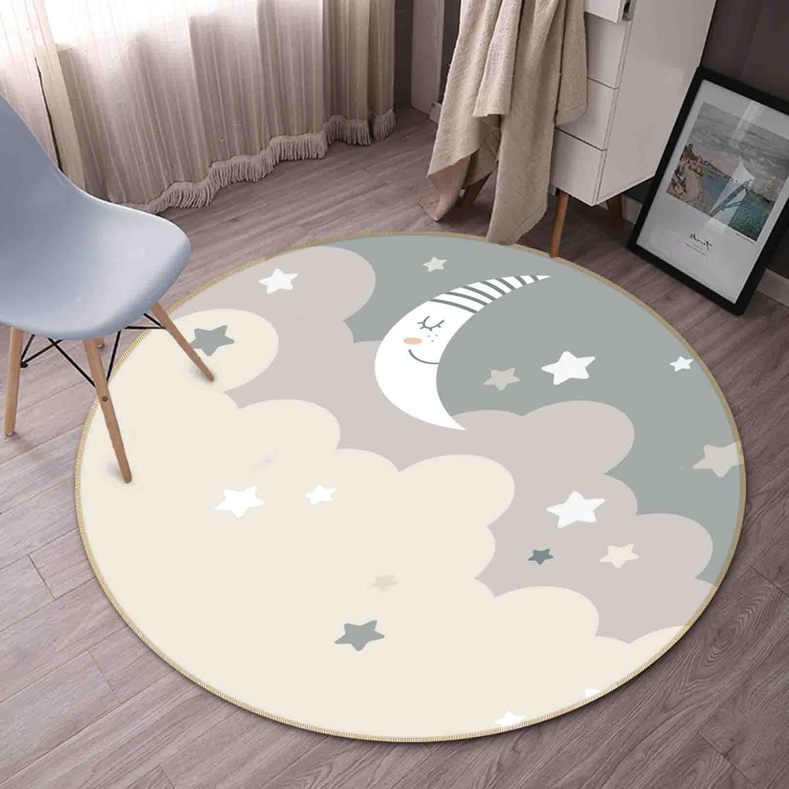 3D Cartoon Moon Cloud Kids Non-Slip Round Rug Mat 81- Jess Art Decoration
