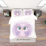3D White Purple Cartoon Owl Quilt Cover Set Bedding Set Duvet Cover Pillowcases SF81- Jess Art Decoration