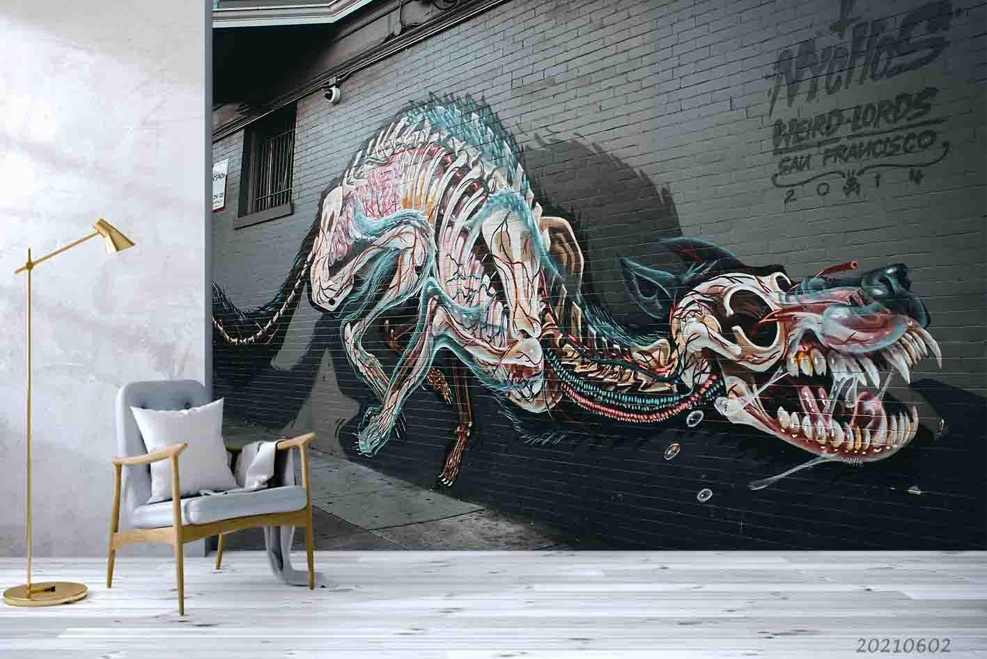 3D  Abstract  Hand-painted Dinosaur Skeleton Wall Mural Wallpaper SWW1014- Jess Art Decoration