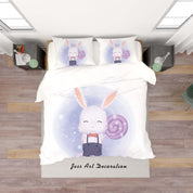 3D White Purple Rabbit Lollipop Quilt Cover Set Bedding Set Duvet Cover Pillowcases SF49- Jess Art Decoration
