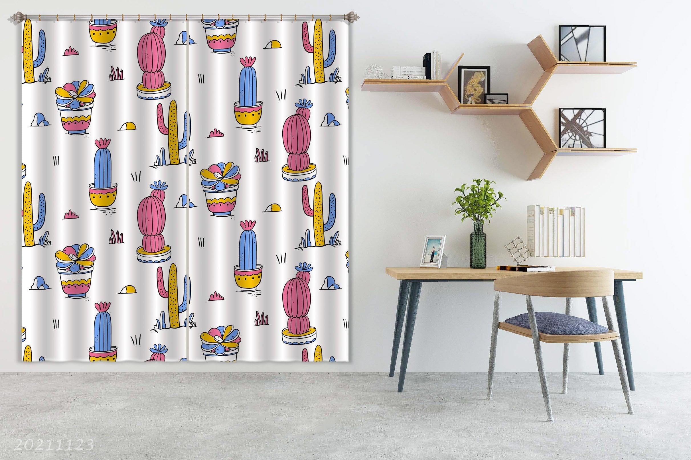 3D Hand Drawn Cactus Potted Plant Curtains and Drapes LQH 74- Jess Art Decoration