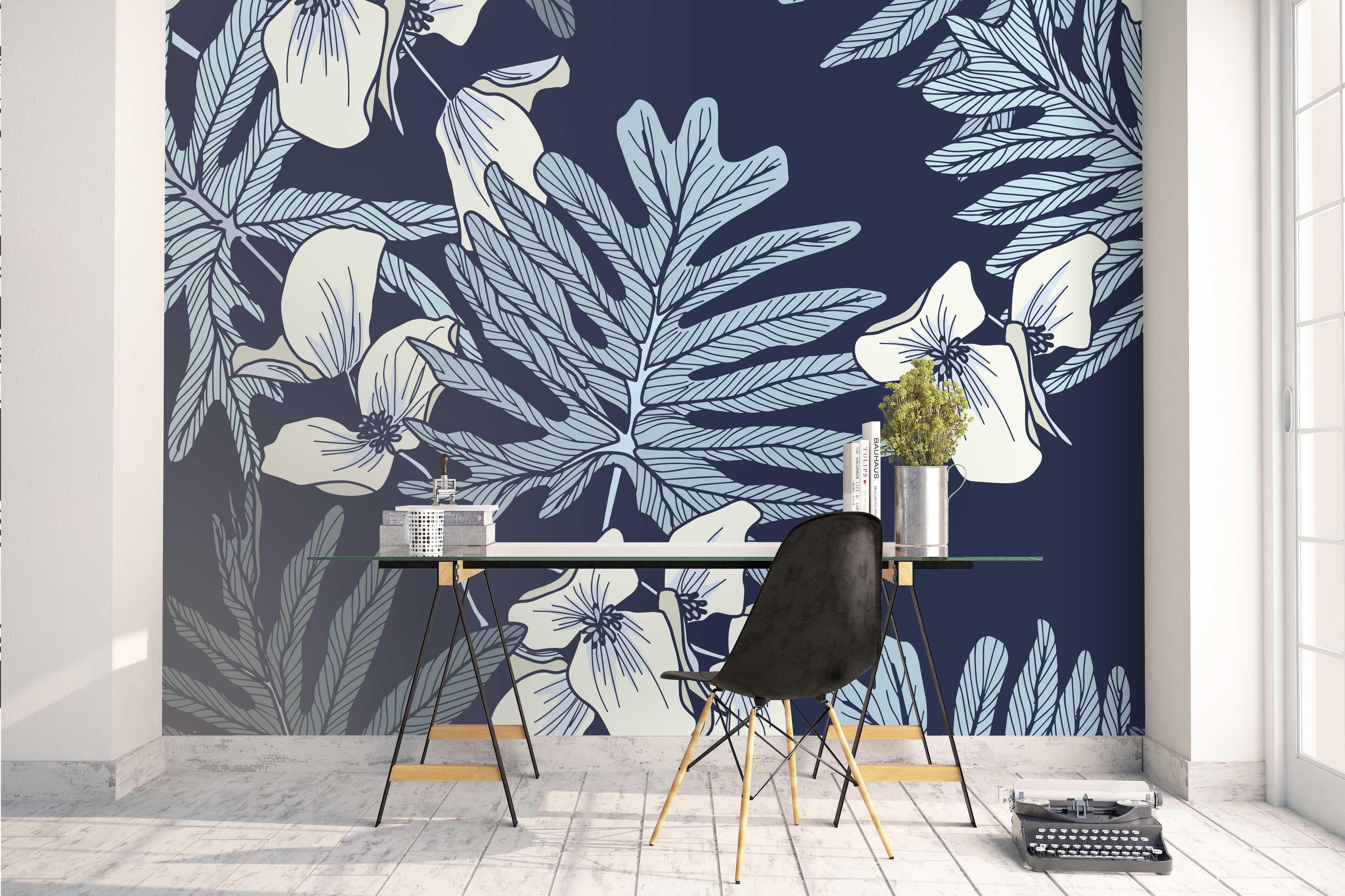 3D Blue Leaves Wall Mural Wallpaper 119- Jess Art Decoration