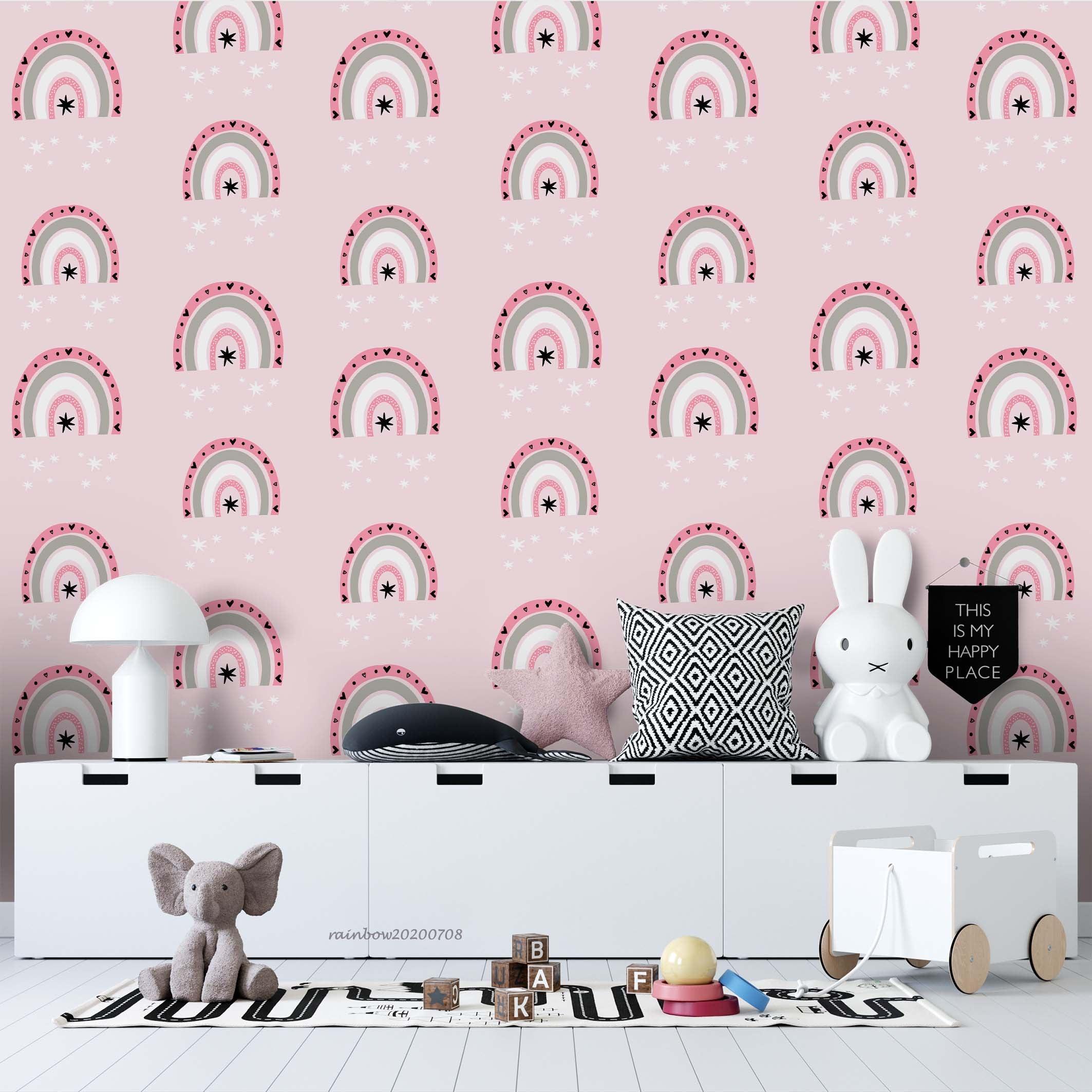3D Cartoon Rainbow Pink Wall Mural Wallpaper A187 LQH- Jess Art Decoration