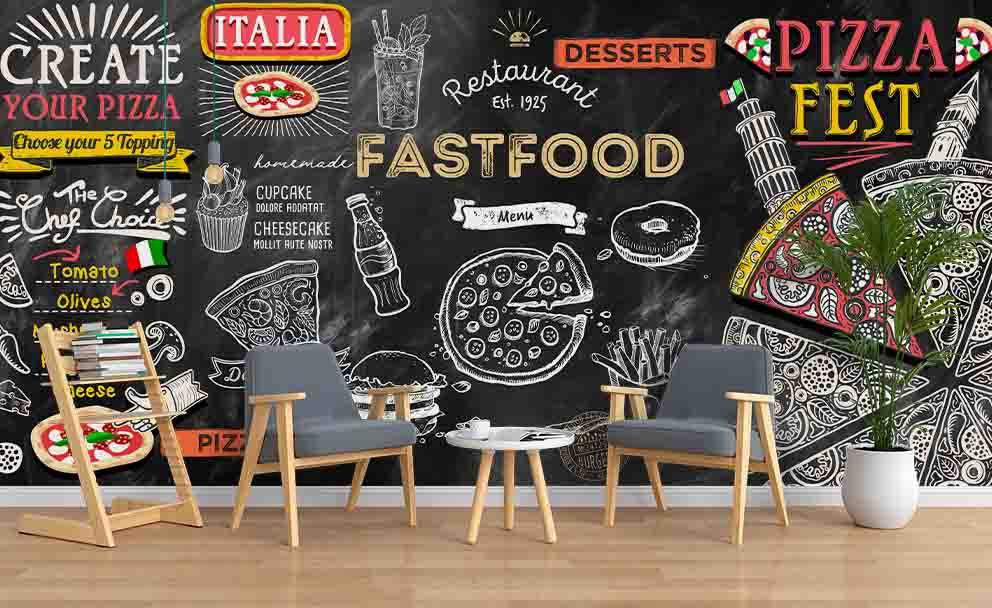 3D Fast Food Blackboard Drawing Wall Mural Wallpaper 207- Jess Art Decoration