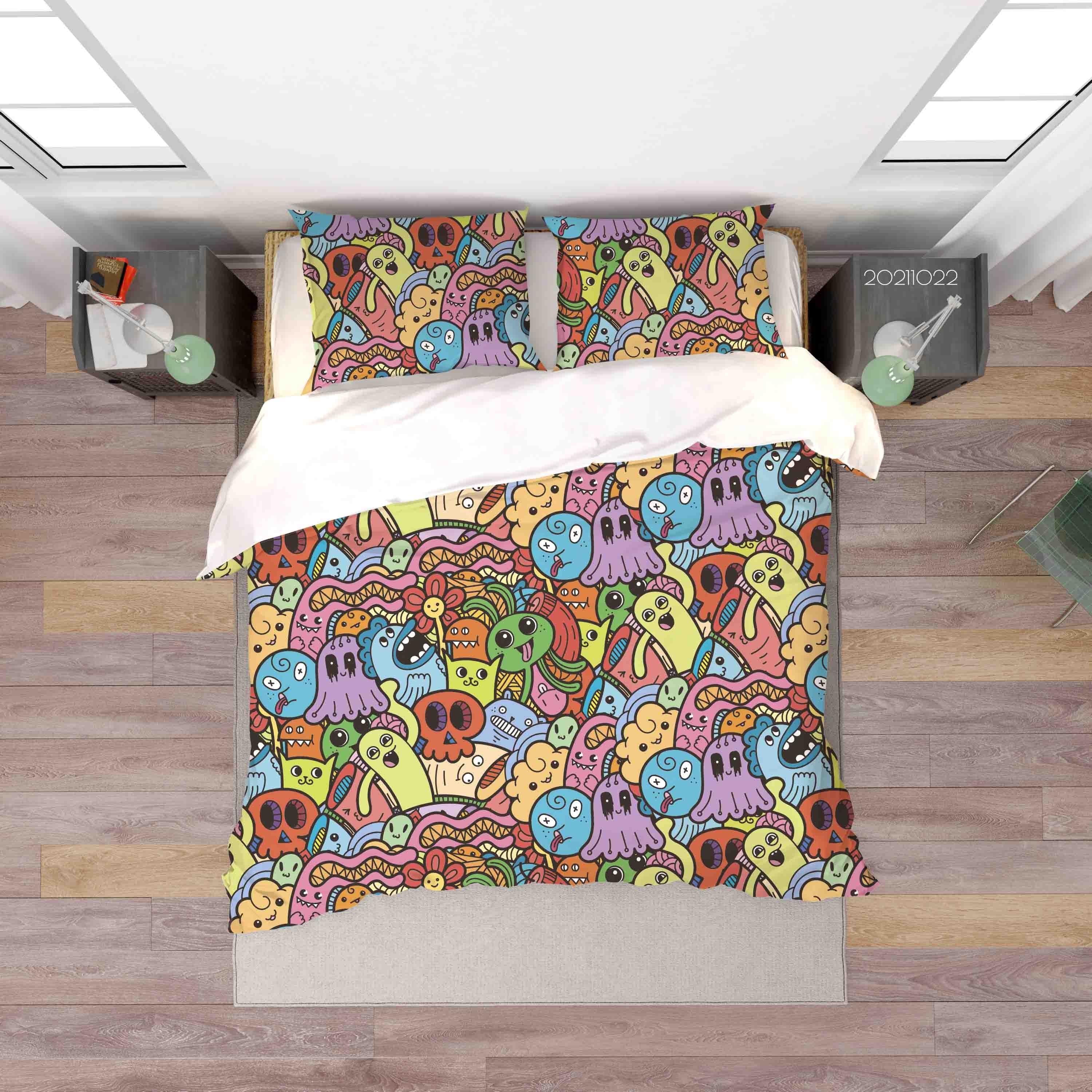 3D Color Monster Doodle Quilt Cover Set Bedding Set Duvet Cover Pillowcases 37- Jess Art Decoration