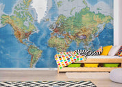 3D Blue World Map Wall Mural Wallpaper LQH 87- Jess Art Decoration
