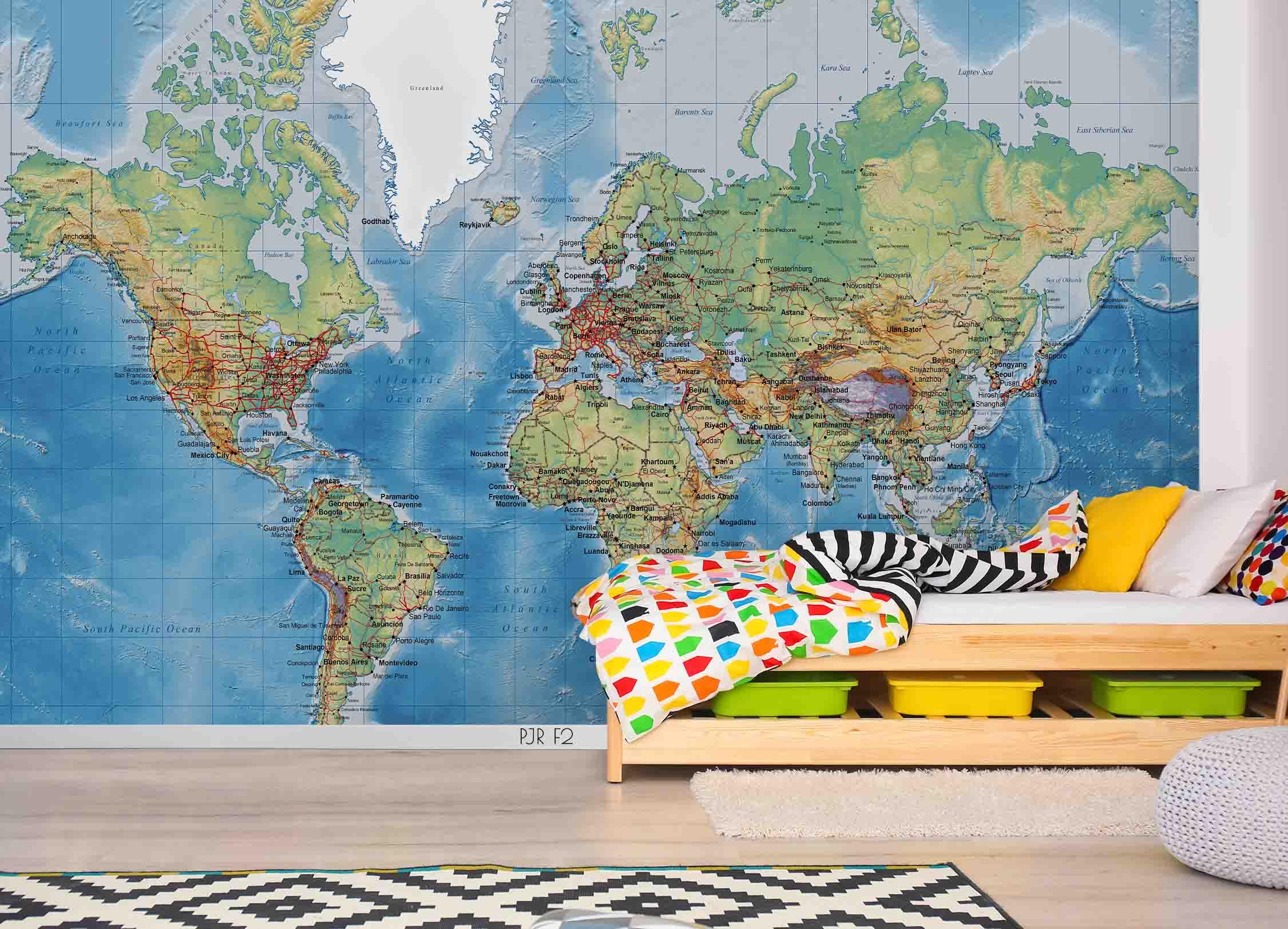 3D Blue World Map Wall Mural Wallpaper LQH 87- Jess Art Decoration