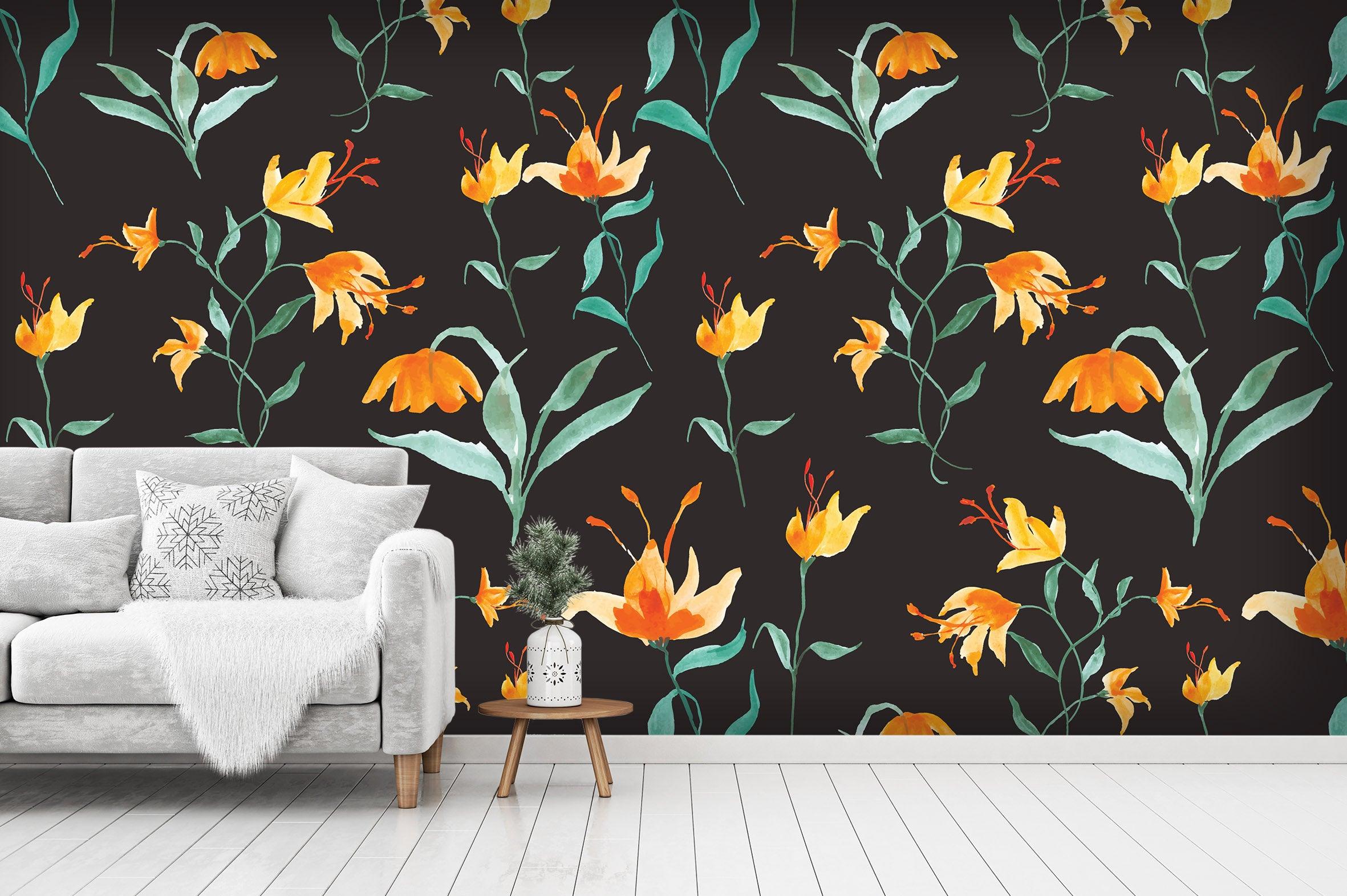 3D Dark Yellow Floral Wall Mural Wallpaper 02- Jess Art Decoration