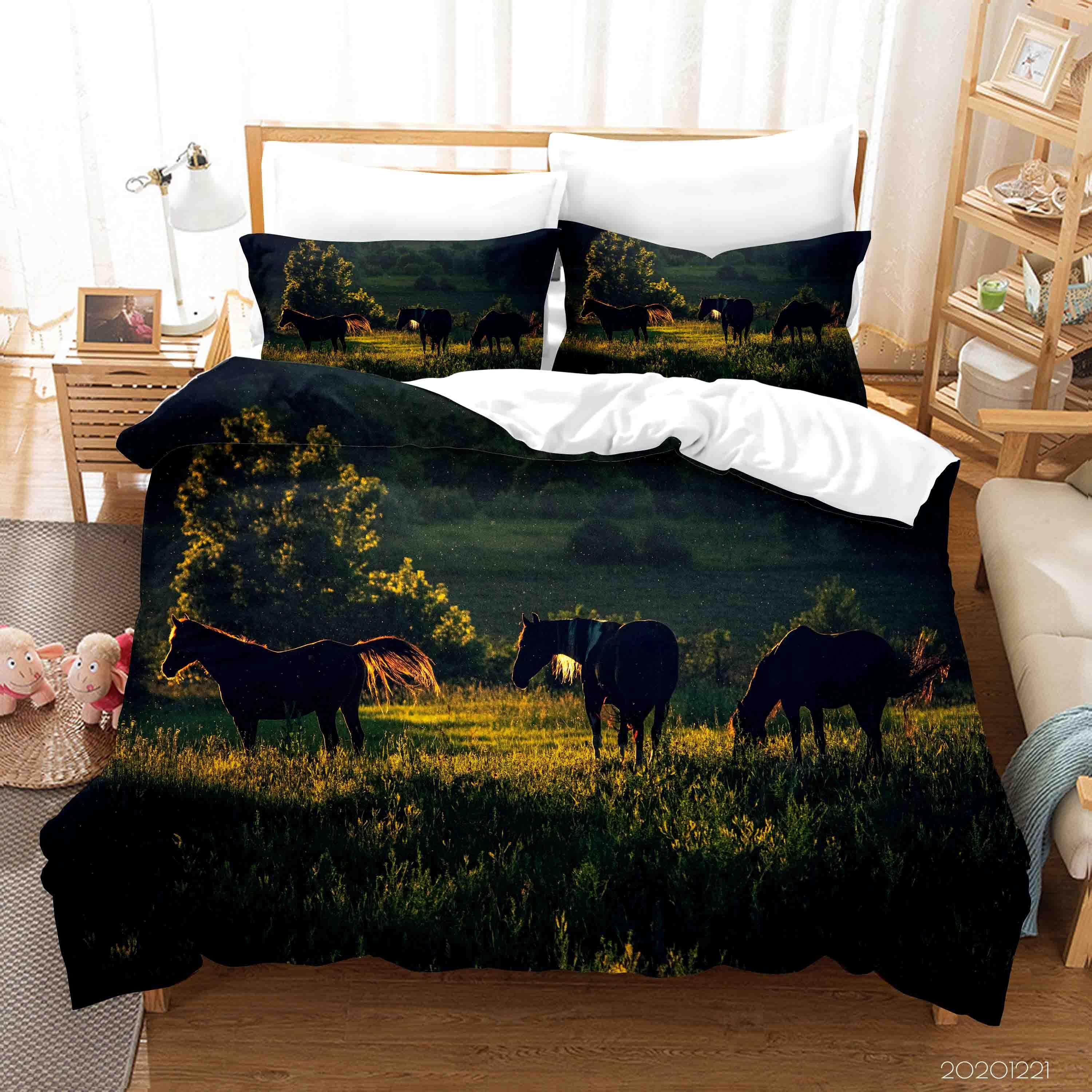 3D Forest Meadow Horse Quilt Cover Set Bedding Set Duvet Cover Pillowcases 216 LQH- Jess Art Decoration