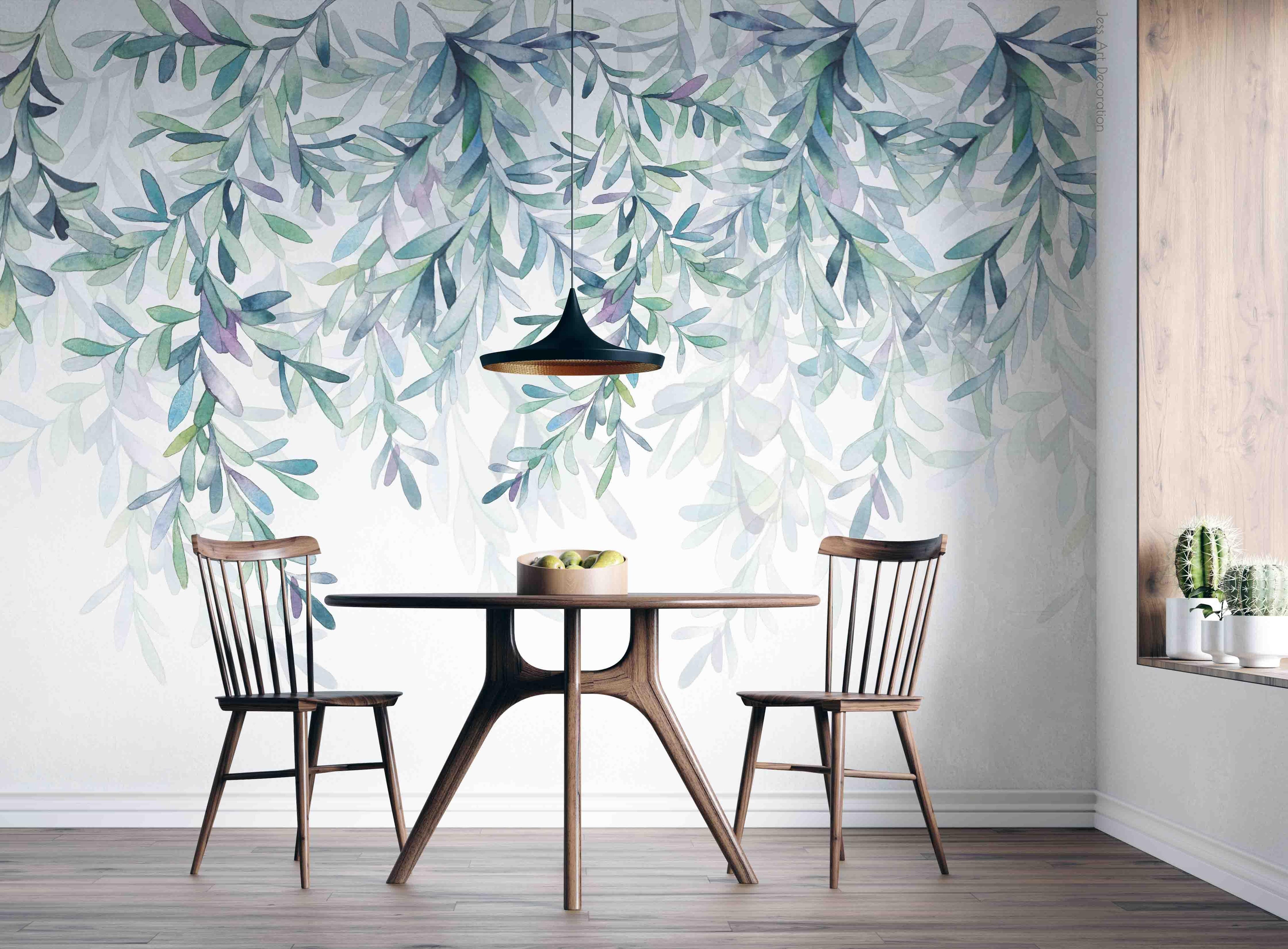 3D Watercolor Fresh Leaves Wall Mural Wallpaper sww 96- Jess Art Decoration
