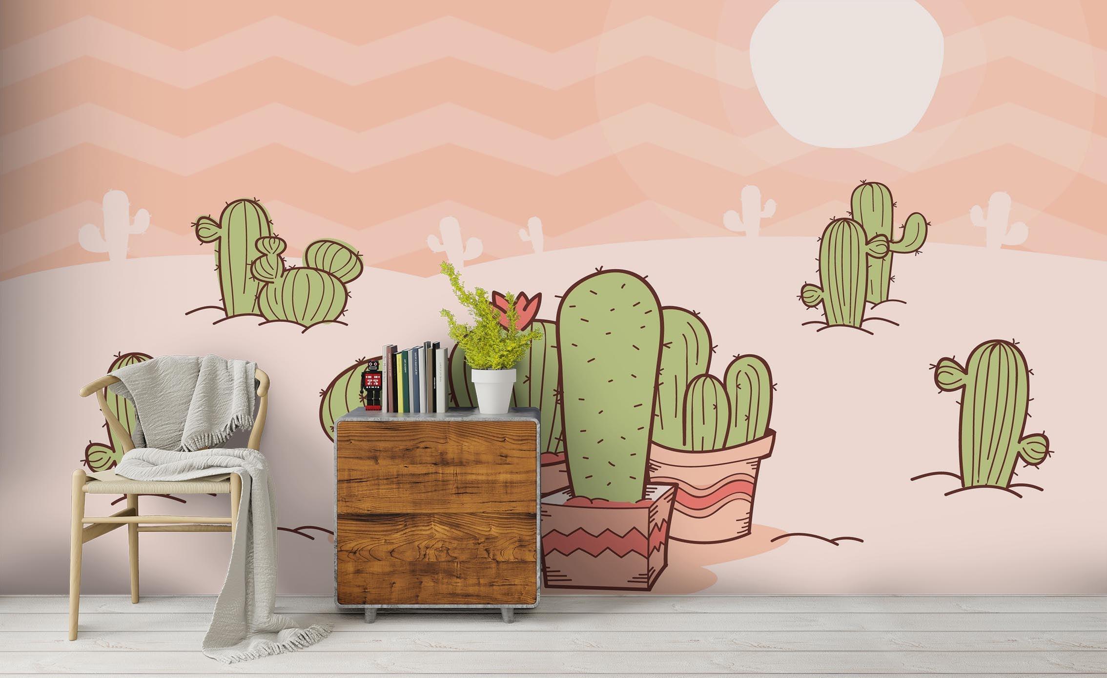 3D Cartoon Desert Cactus Sun Wall Mural Wallpaper 103 LQH- Jess Art Decoration