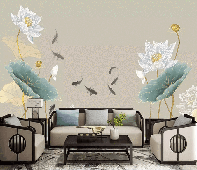 3D Chinese Style Lotus Fish Wall Murals 233- Jess Art Decoration