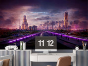 3D Night Purple Sky Road Buildings City Wall Mural Wallpaper GD 2203- Jess Art Decoration