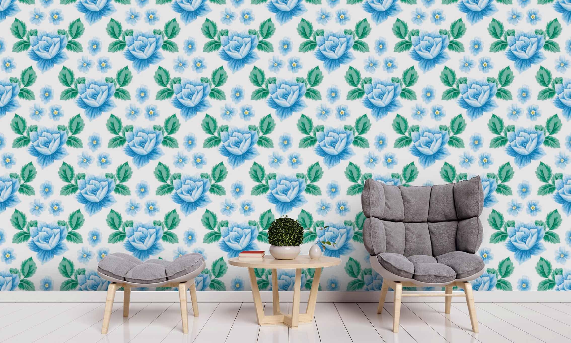 3D Blue Floral Wall Mural Wallpaper SF60- Jess Art Decoration