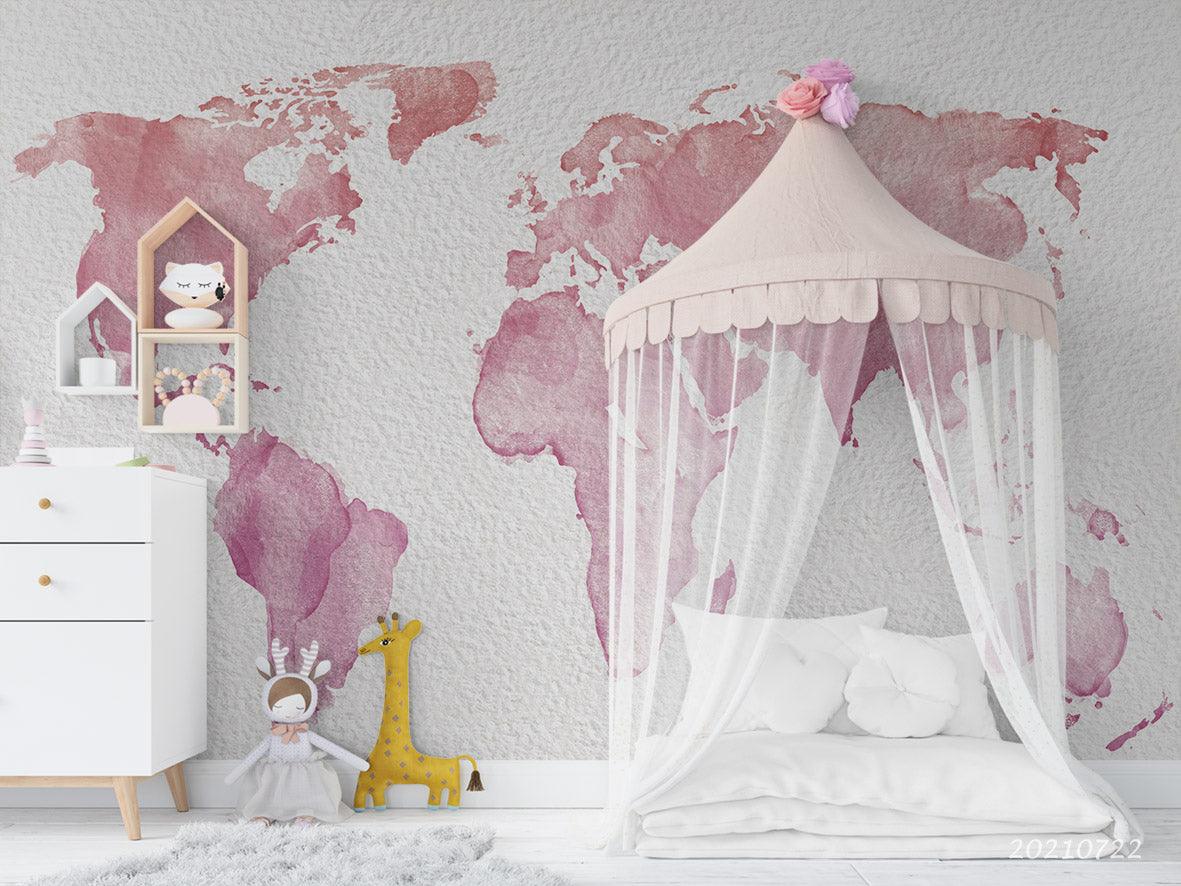 3D Pink World Map Wall Mural Wallpaper LQH 351- Jess Art Decoration
