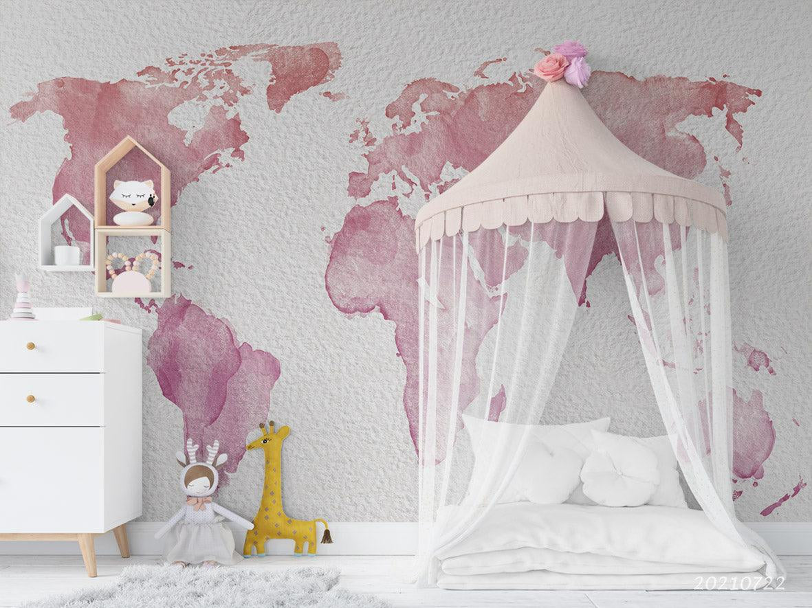 3D Pink World Map Wall Mural Wallpaper LQH 351- Jess Art Decoration