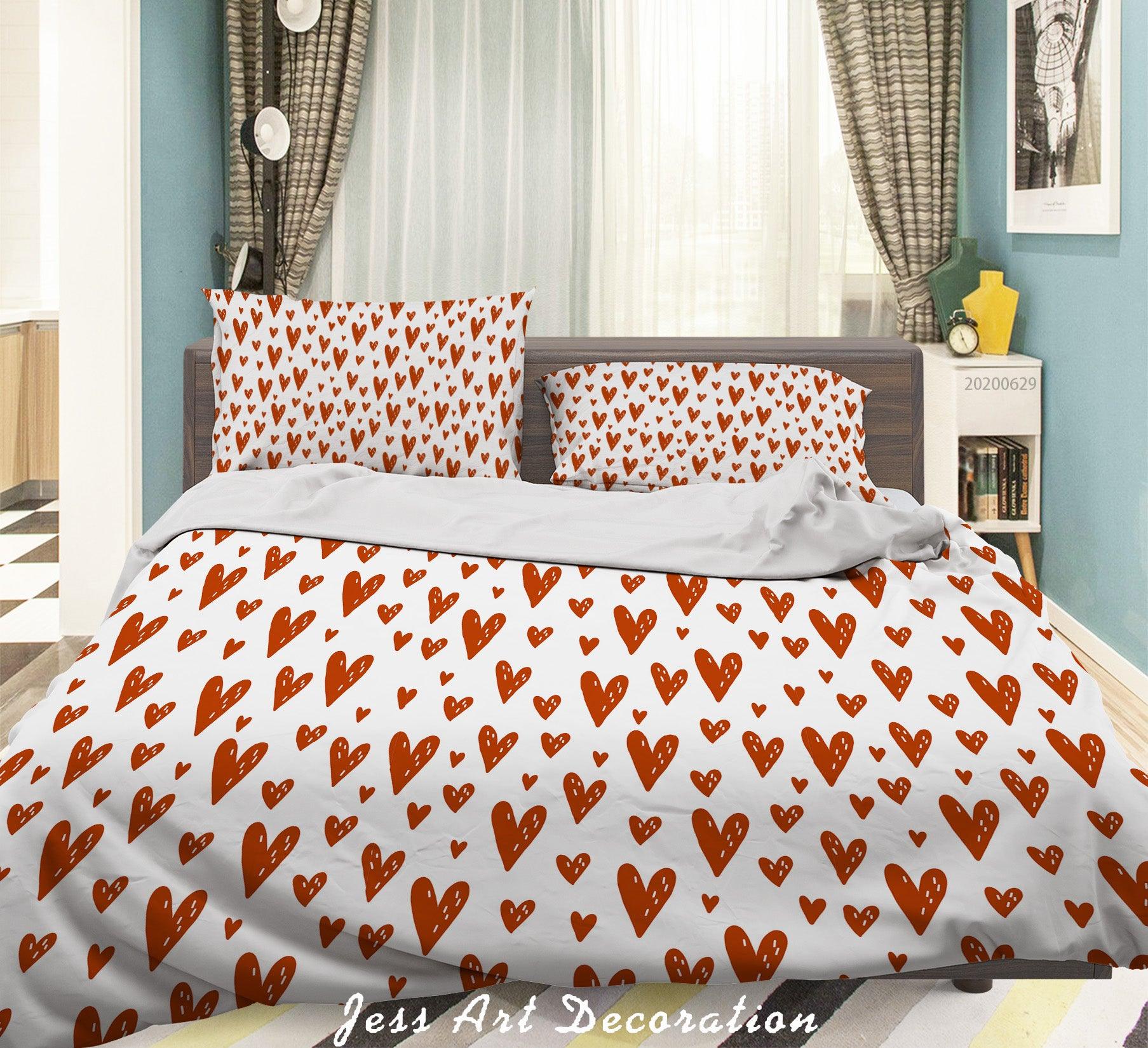 3D White Red Heart Quilt Cover Set Bedding Set Duvet Cover Pillowcases SF23- Jess Art Decoration