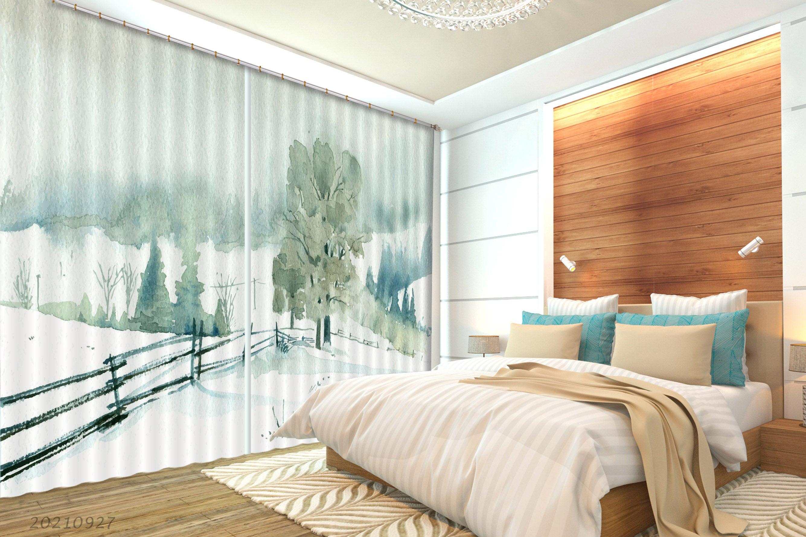 3D Winter Nature Landscape Curtains and Drapes LQH 157- Jess Art Decoration