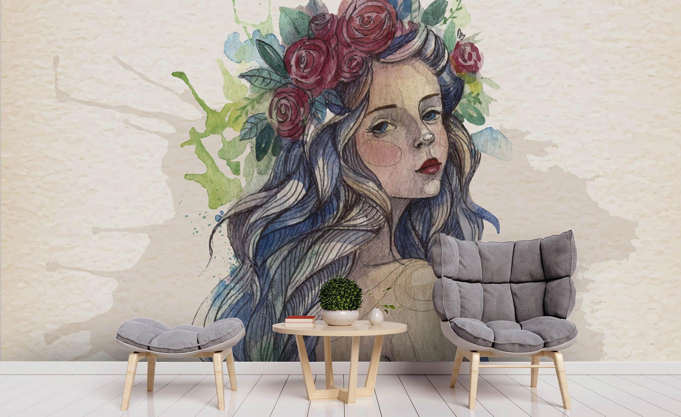 3D Hand Painted Girl Wall Mural Wallpaper 62- Jess Art Decoration