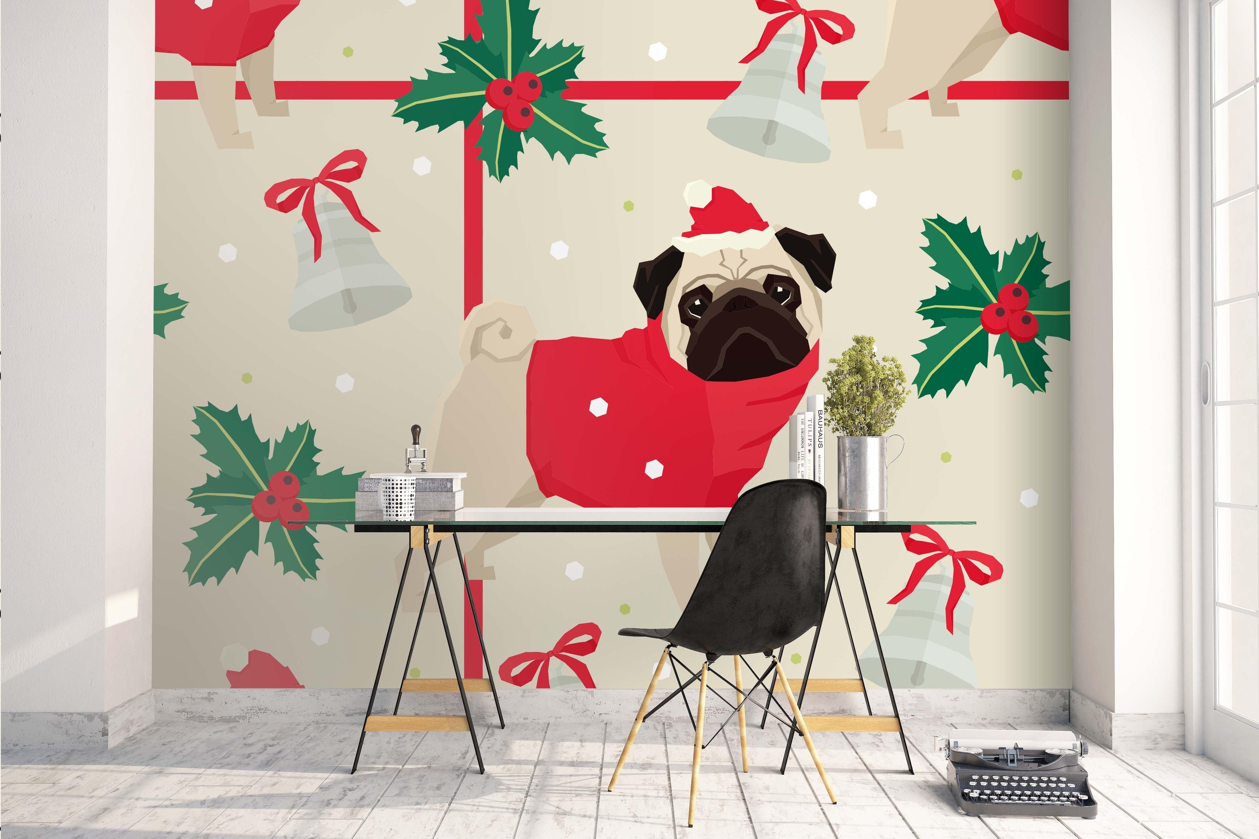 3D Christmas Dog Wall Mural Wallpaper 119- Jess Art Decoration