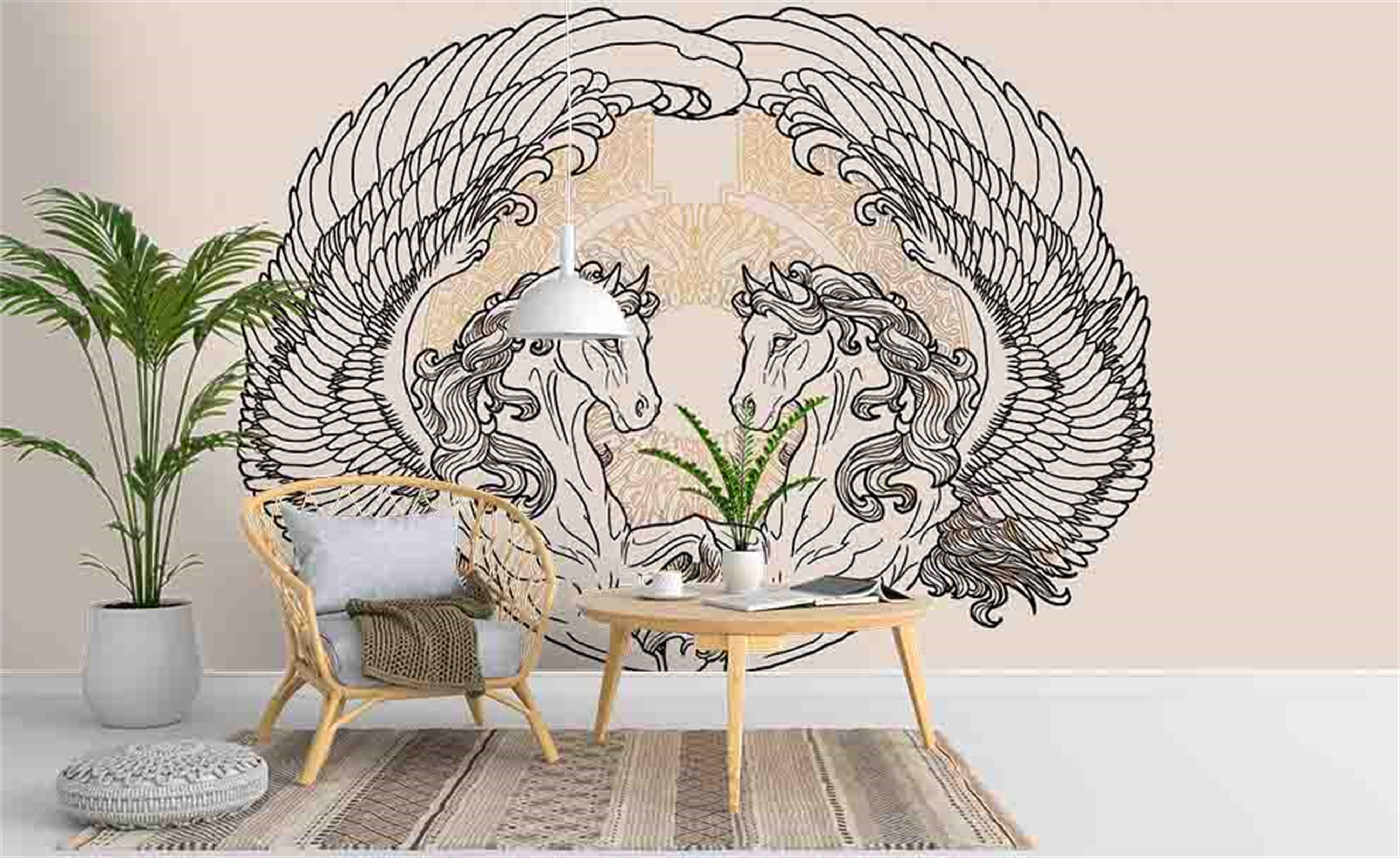 3D Angel Horse Couple Wall Mural Wallpaper 208- Jess Art Decoration