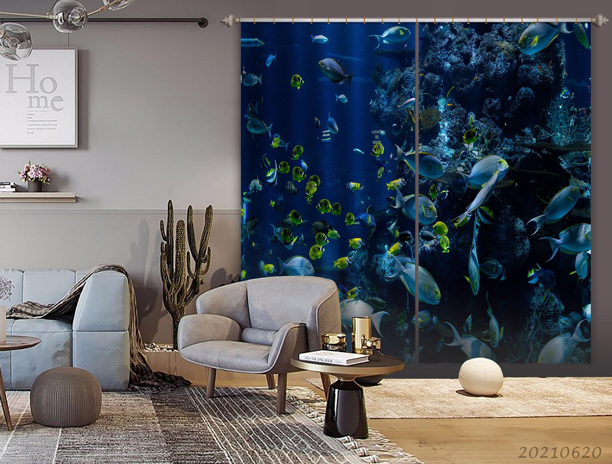 3D Blue Underwater World Fish Reef Curtains and Drapes GD 833- Jess Art Decoration