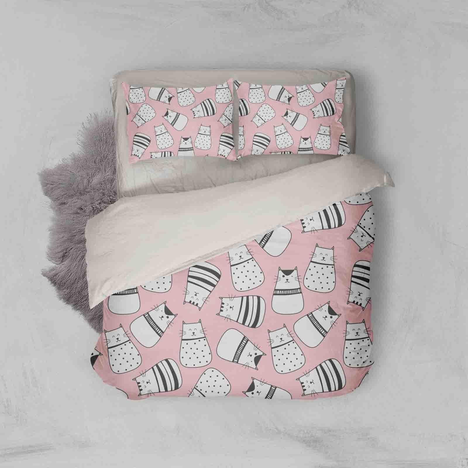 3D Pink Cat Kitty Quilt Cover Set Bedding Set Pillowcases 18- Jess Art Decoration
