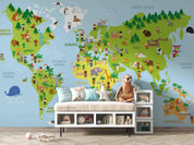3D Blue World Map Wall Mural Wallpaper LQH 51- Jess Art Decoration