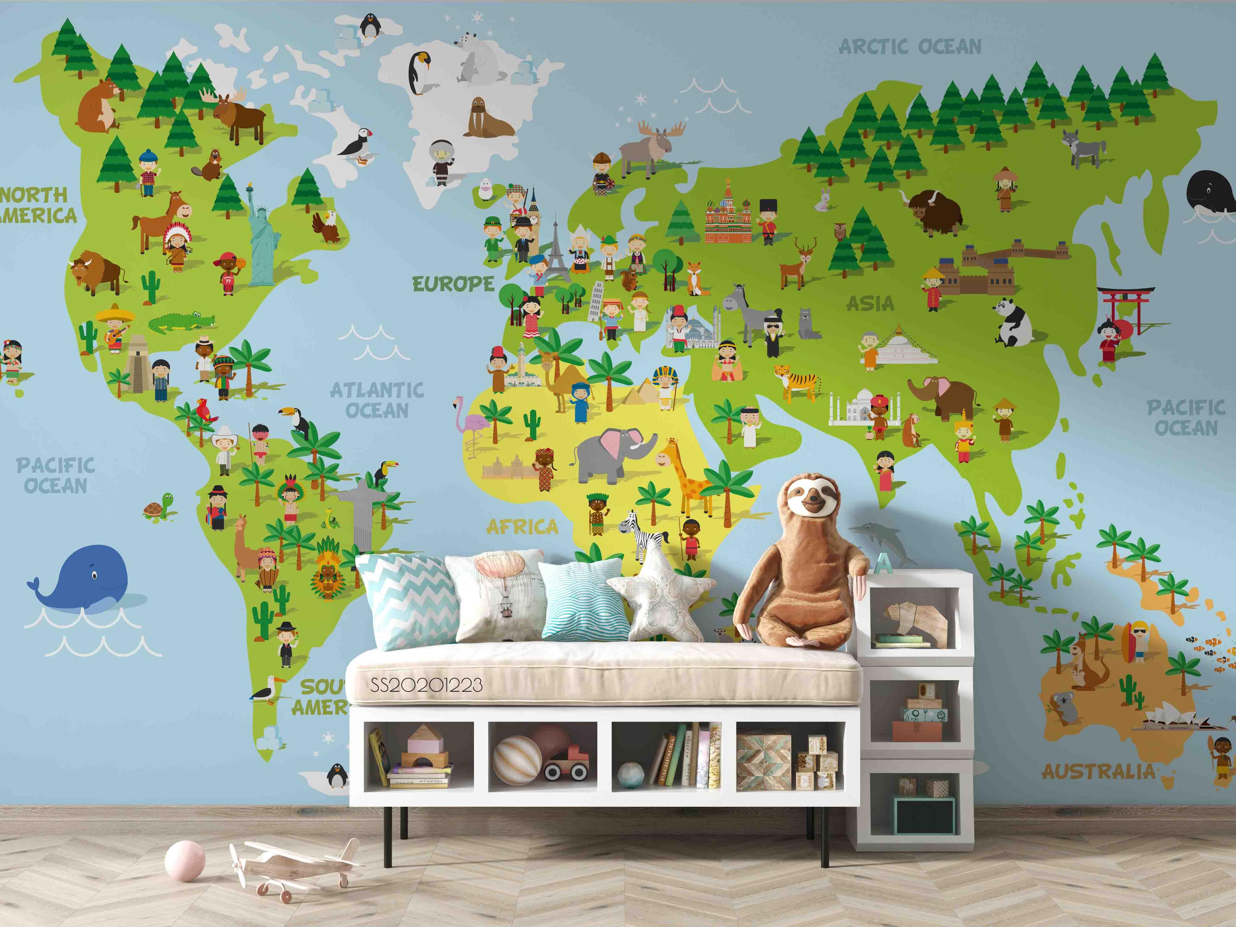 3D Blue World Map Wall Mural Wallpaper LQH 51- Jess Art Decoration
