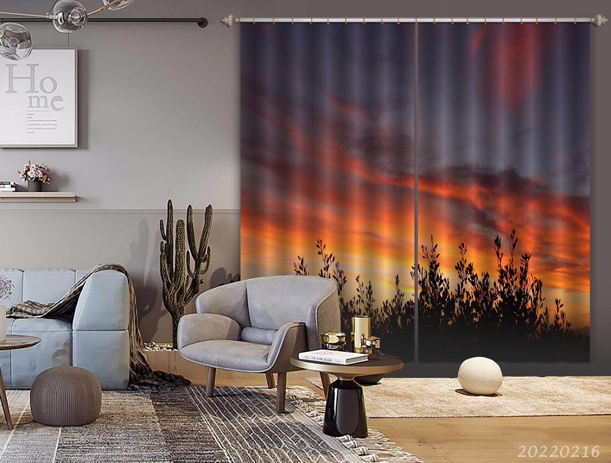 3D Woods Golden Red Sky Cloud Sunset Curtains and Drapes GD 2219- Jess Art Decoration