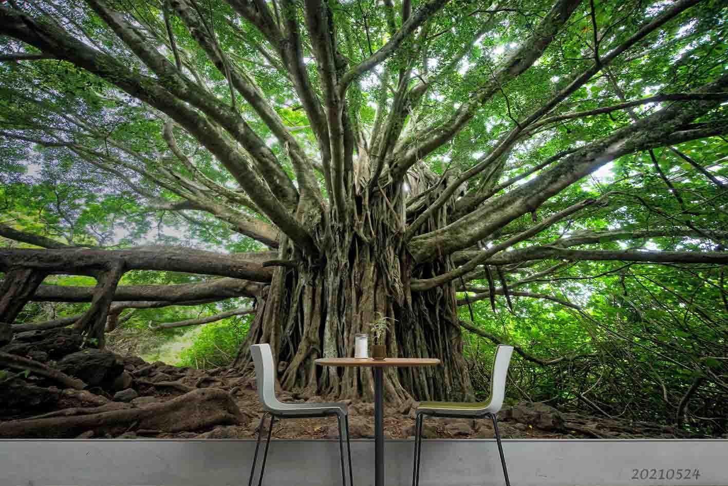 3D Forest Big Tree Green Wall Mural Wallpaper SWW145- Jess Art Decoration