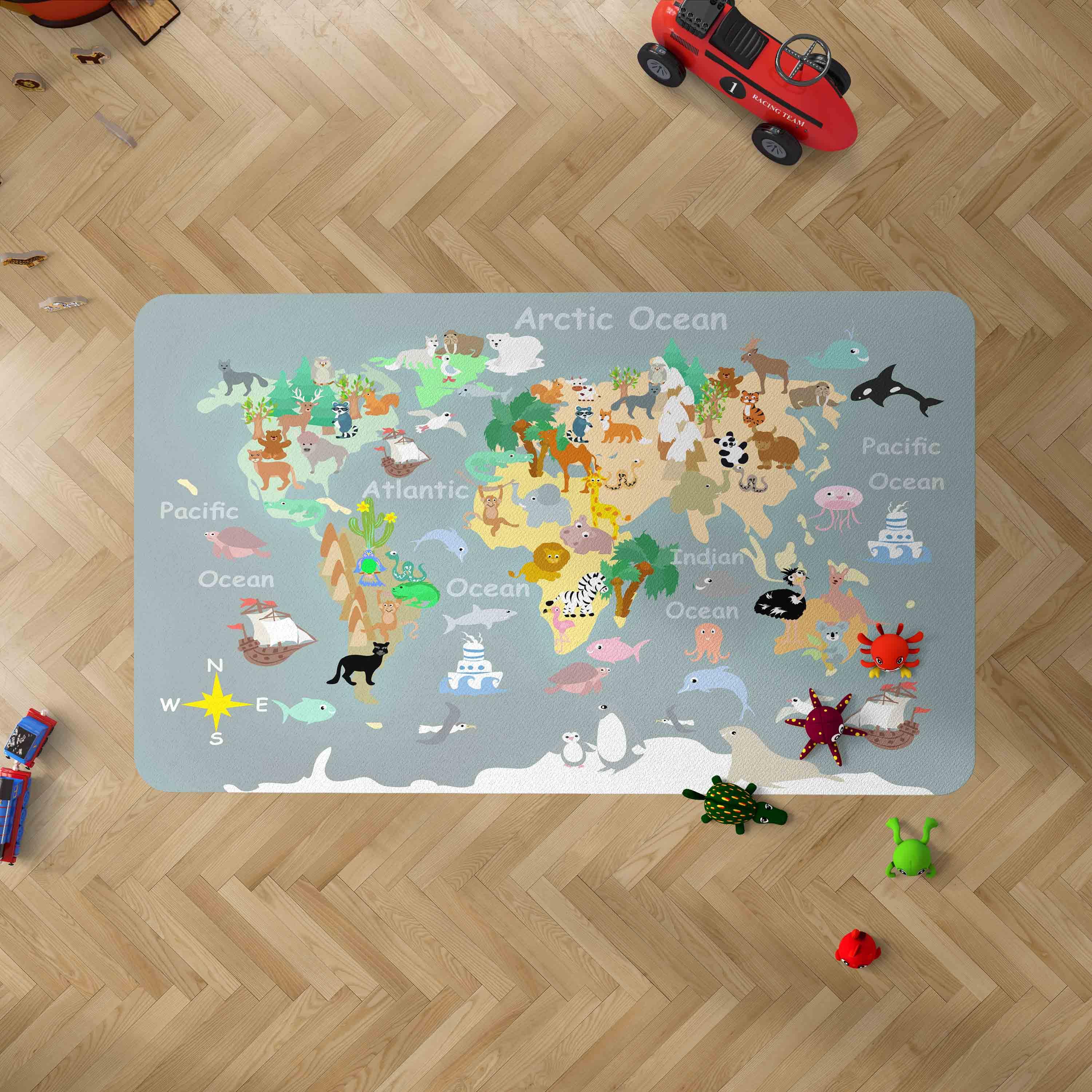 3D World Map Grey Non-Slip Rug Mat 184- Jess Art Decoration