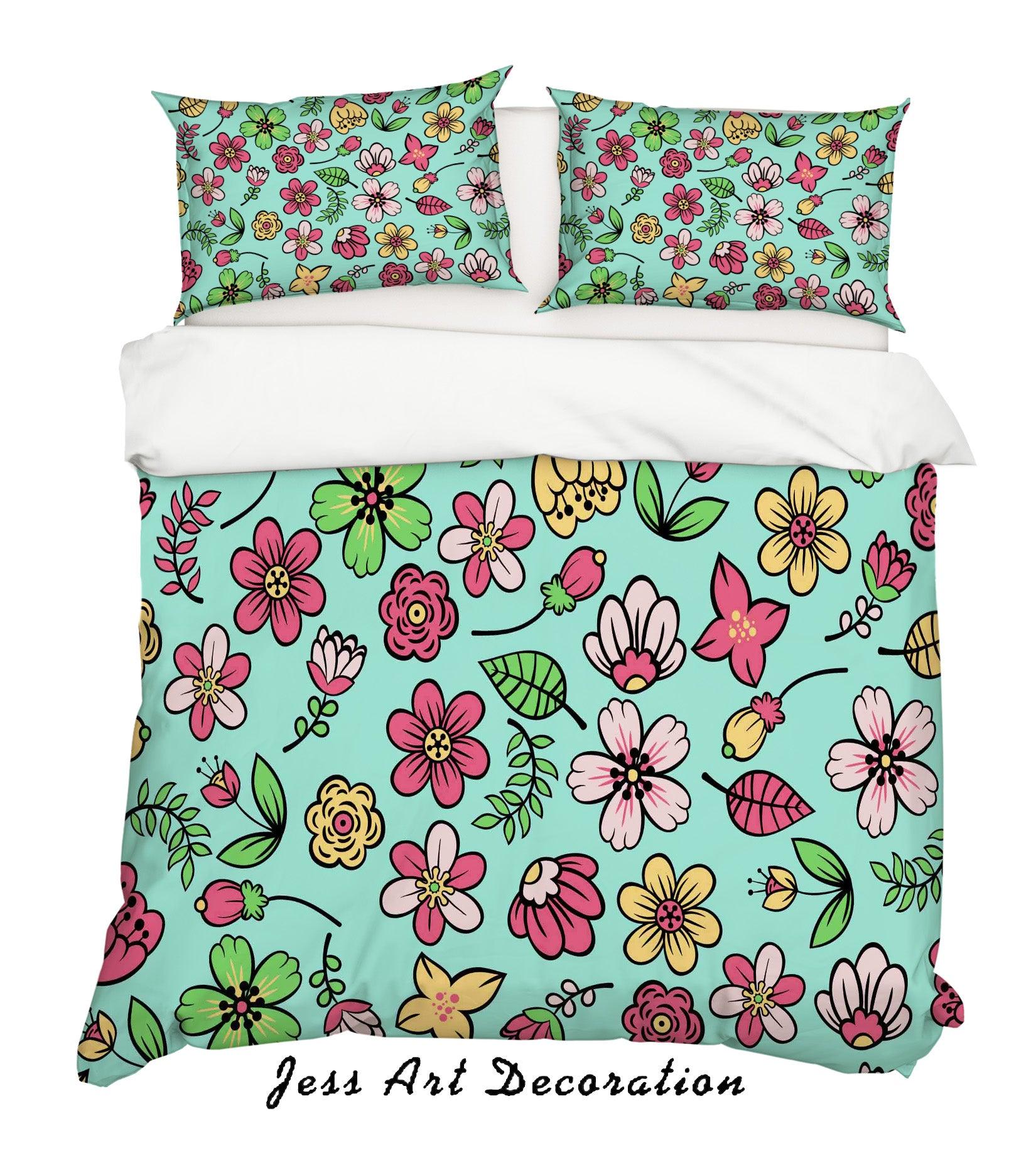 3D Cartoon Flower Green Quilt Cover Set Bedding Set Pillowcases 106- Jess Art Decoration