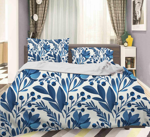 3D Blue Leaves Quilt Cover Set Bedding Set Pillowcases 54- Jess Art Decoration