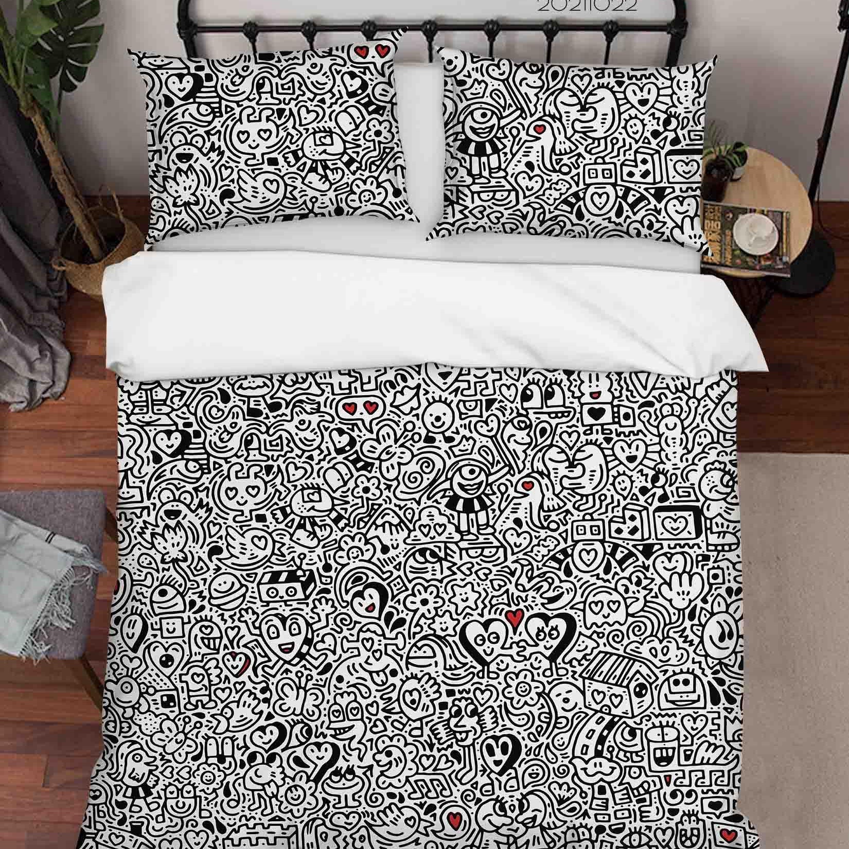 3D Abstract Art Graffiti Quilt Cover Set Bedding Set Duvet Cover Pillowcases 1- Jess Art Decoration