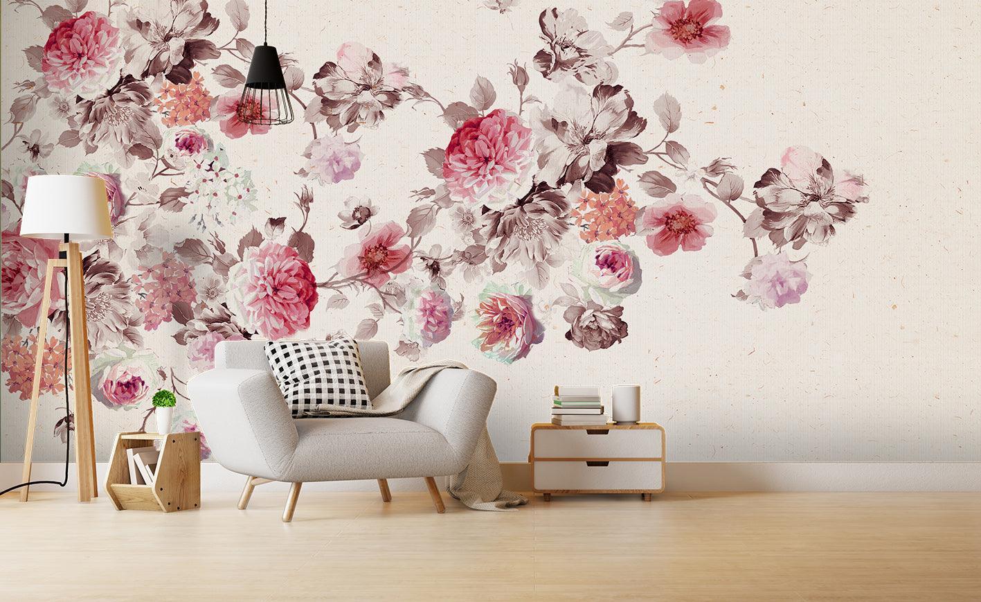 3D Hand Drawn Pink Floral Wall Mural Wallpaper LQH 59- Jess Art Decoration